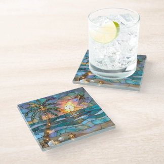 Dessous-de-verre En Verre Tropical Sunset Glass Coaster