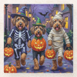 Dessous-de-verre En Verre Trottinette Airedale Terriers Trick-or-Treating Ha