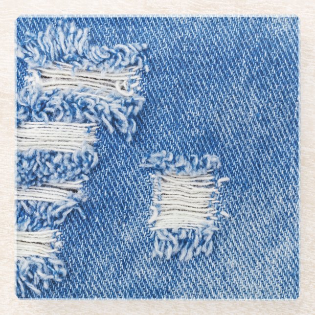 Dessous-de-verre En Verre Trou, jean denim, texture déchirée (Devant)