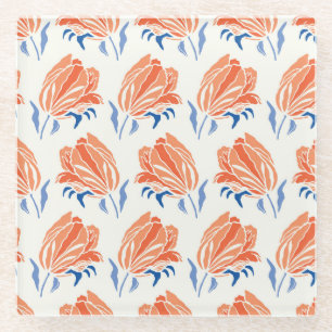 Dessous-de-verre En Verre Tulipe baroque : Linocut Vintage botanique