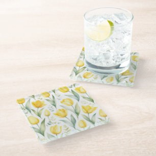 Dessous-de-verre En Verre Tulipes jaunes Peinture florale aquarelle Botaniqu