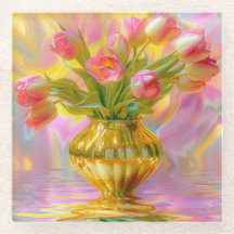 Tulipes roses vibrantes dans le Vase d'or