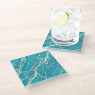 Dessous-de-verre En Verre Turquoise Marbre Style Esthétique Moderne Élégant