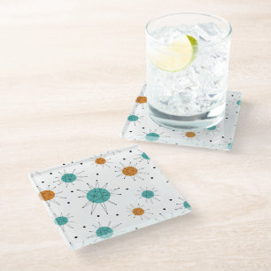 Dessous-de-verre En Verre Turquoise Orange Franciscan Starburst milieu du si