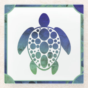 Dessous-de-verre En Verre Turtle - Blue