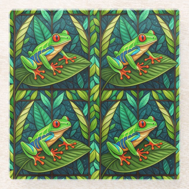 Dessous-de-verre En Verre Two intricately designed panels feature vibrant  (Devant)