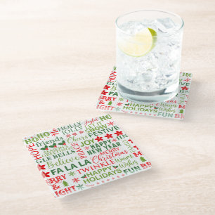 Dessous-de-verre En Verre Typographie de Noël rouge et vert sans couture