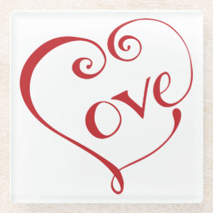 Dessous-de-verre En Verre Un coeur fait d'amour en Carré rouge