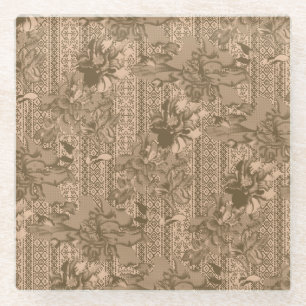 Dessous-de-verre En Verre Un motif floral vintage avec un dessin brun comple