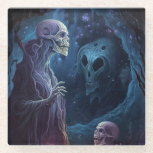 Dessous-de-verre En Verre Un squelette mort crée l'art de l'horreur