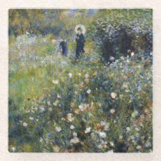 Dessous-de-verre En Verre Une femme avec un parasol dans un jardin par Augus