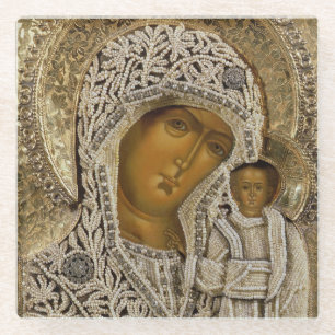 Dessous-de-verre En Verre Une icône montrant la Vierge de Kazan