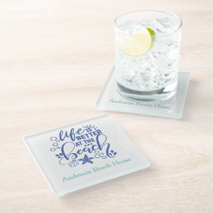 Dessous-de-verre En Verre Une vie personnalisée est meilleure à la plage ble