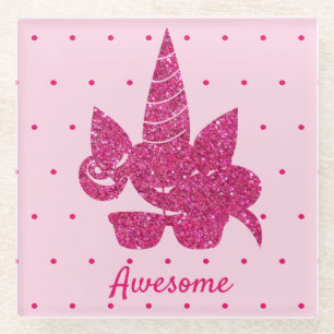 Dessous-de-verre En Verre Unicorn rose Parties scintillant mignonne fille en