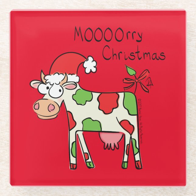Dessous-de-verre En Verre Vache Drôle Caricature Noël (Devant)