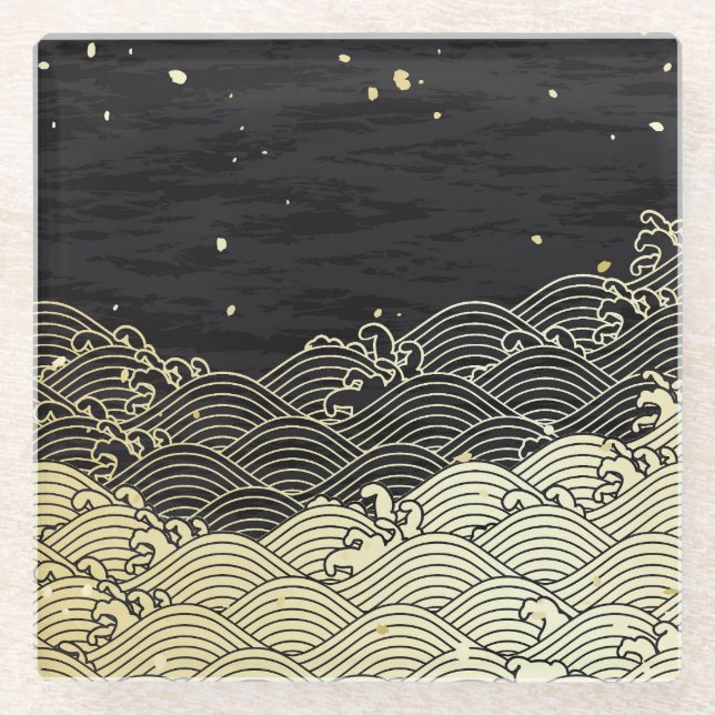 Dessous-de-verre En Verre Vague dorée, texture papier. (Devant)