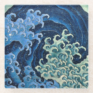 Dessous-de-verre En Verre Vague féminine de Hokusai Océan Vintage