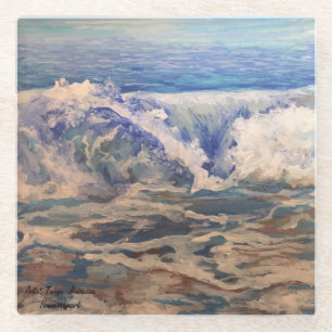 Dessous-de-verre En Verre Vagues Art Peint À La Main Originale