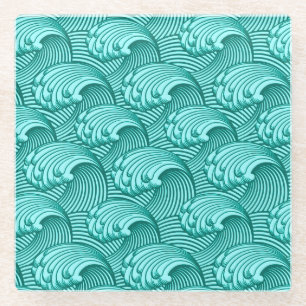 Dessous-de-verre En Verre Vagues japonaises vintages, Turquoise et Aqua