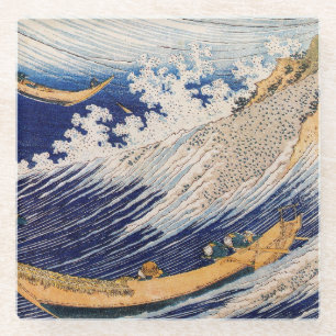 Dessous-de-verre En Verre Vagues océaniques Hokusai Bateaux en mer