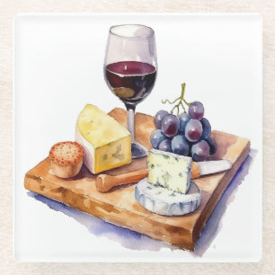 Dessous-de-verre En Verre Vaisseau Raisins Fromage Vin Verre Aquarelle
