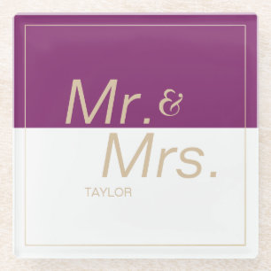 Dessous-de-verre En Verre Vaisseau violet minimaliste mariage moderne m & mr