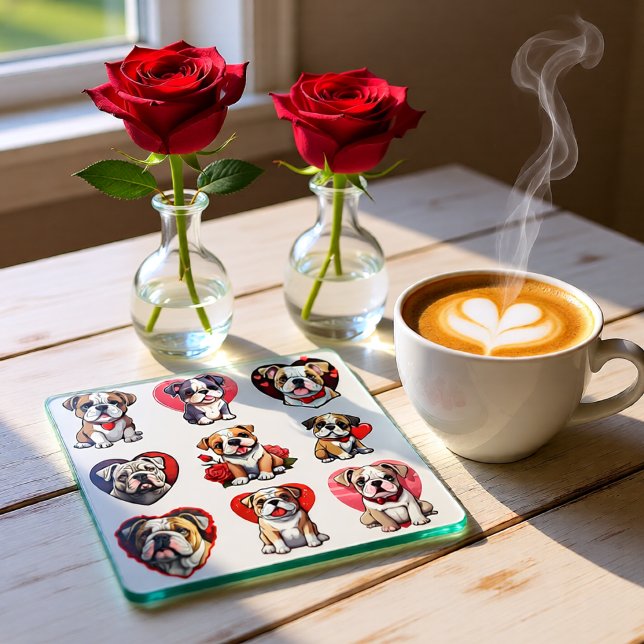 Dessous-de-verre En Verre Valentine Bulldog (Cute Bulldog Love Glass Coaster)