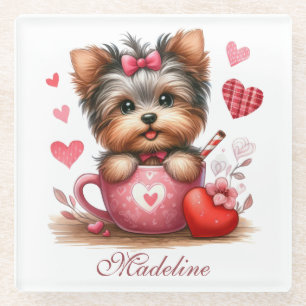 Dessous-de-verre En Verre Valentines Jour mignon Yorkshire Terrier Chien