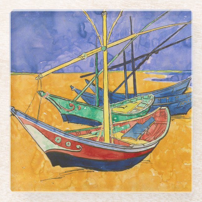 Dessous-de-verre En Verre Van Gogh Bateaux Plage impressionniste (Devant)