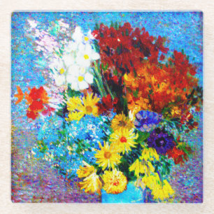 Dessous-de-verre En Verre Van Gogh Flowers dans un Vase Bleu