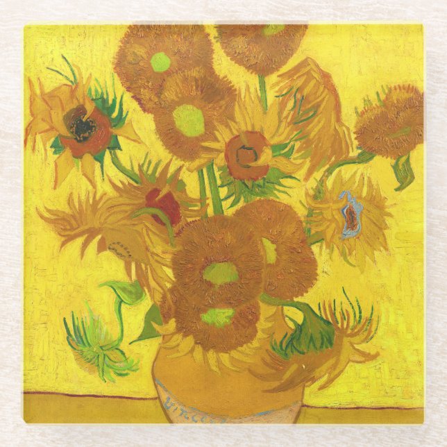 Dessous-de-verre En Verre Van Gogh Quinze Tournesols Dans Un Vase Art (Devant)