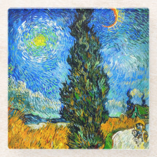 Dessous-de-verre En Verre Van Gogh Road avec Cypress et Star
