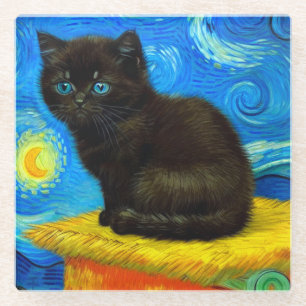 Dessous-de-verre En Verre Van Gogh Style Starry Night Cat