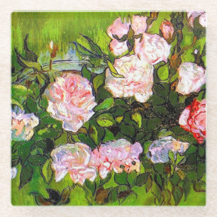 Dessous-de-verre En Verre Van Gogh Vie morte avec des roses roses roses