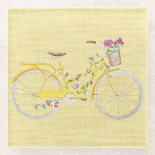 Dessous-de-verre En Verre Vélo Jaune Aquarelle