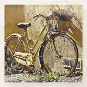 Dessous-de-verre En Verre Vélo jaune coloré vintage      
