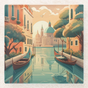 Dessous-de-verre En Verre Venice Glass Coaster: Gondola & Canal View