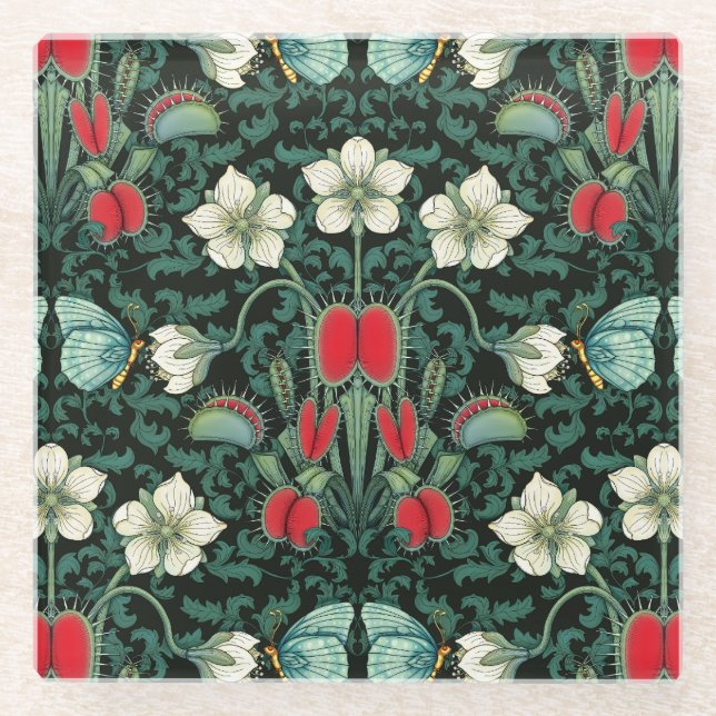 Dessous-de-verre En Verre Vénus Flytrap et Blue Butterfly (Devant)