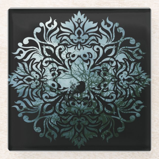 Dessous-de-verre En Verre Verre de dessous de verre - Raven se reposant (Devant)