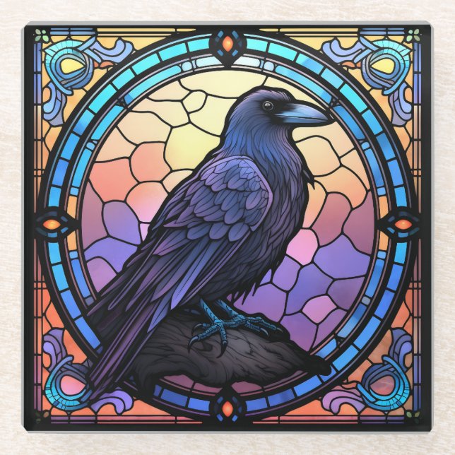 Dessous-de-verre En Verre Verre Éffrayant Raven (Devant)