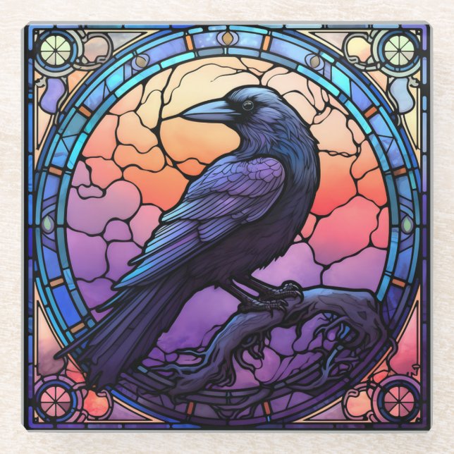 Dessous-de-verre En Verre Verre Éffrayant Raven (Devant)