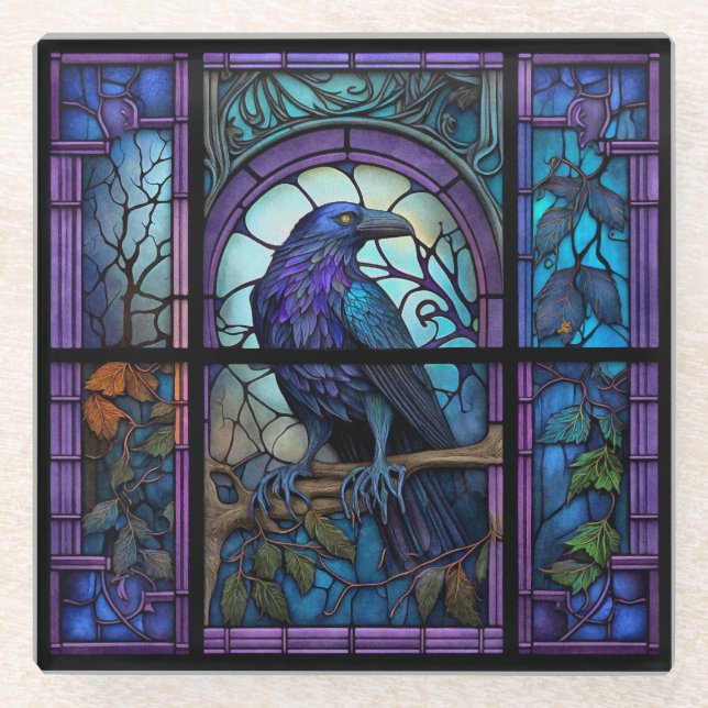Dessous-de-verre En Verre Verre Éffrayant Raven (Devant)