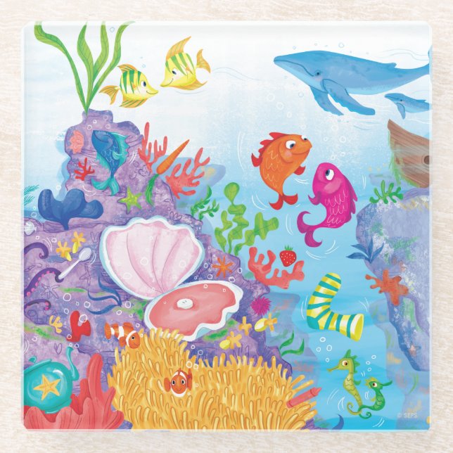 Dessous-de-verre En Verre Vers le bas dans l'océan (Devant)