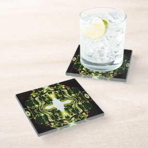 Dessous-de-verre En Verre Vert Abstraite Acrylique Fluide Art