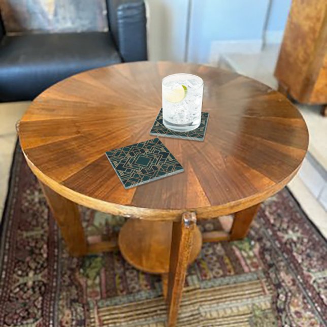 Dessous-de-verre En Verre Vert et or géométriques (Créateur téléchargé)