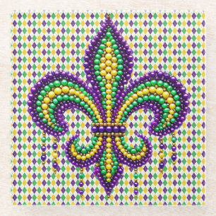 Dessous-de-verre En Verre Vert jaune pourpre Mardi Gras fleur de lis