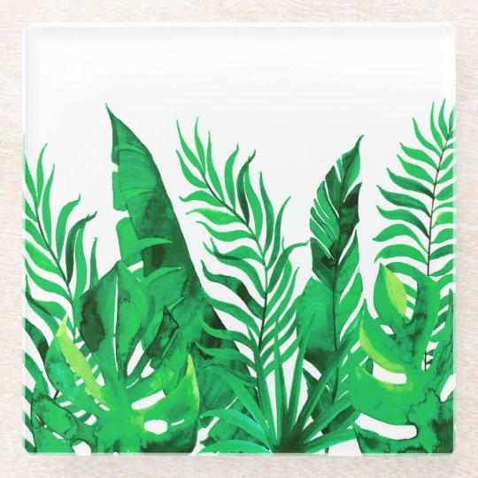 Dessous De Verre En Verre Vert Luxuriant Feuillage Tropical D Aquarelle Zazzle Fr