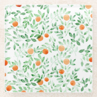 Dessous-de-verre En Verre Vert orange Tangerine Provence Aquarelle
