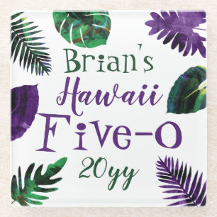 Dessous-de-verre En Verre Vert, prune violet Feuilles Hawaii 5-0 50e anniver