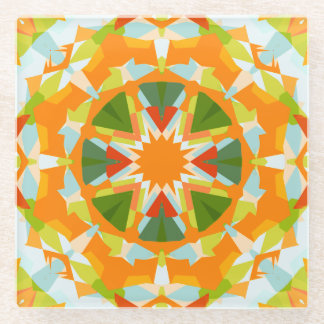 Dessous-de-verre En Verre Vibrant Orange Vert Étoile Boho Maximaliste